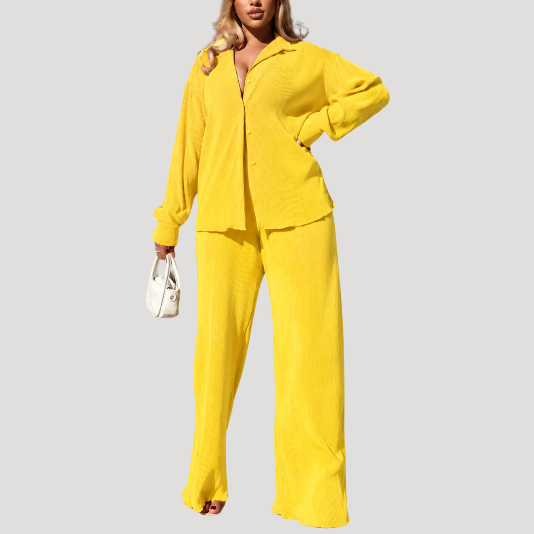 Women's Pleated Shirt and Pants Set
