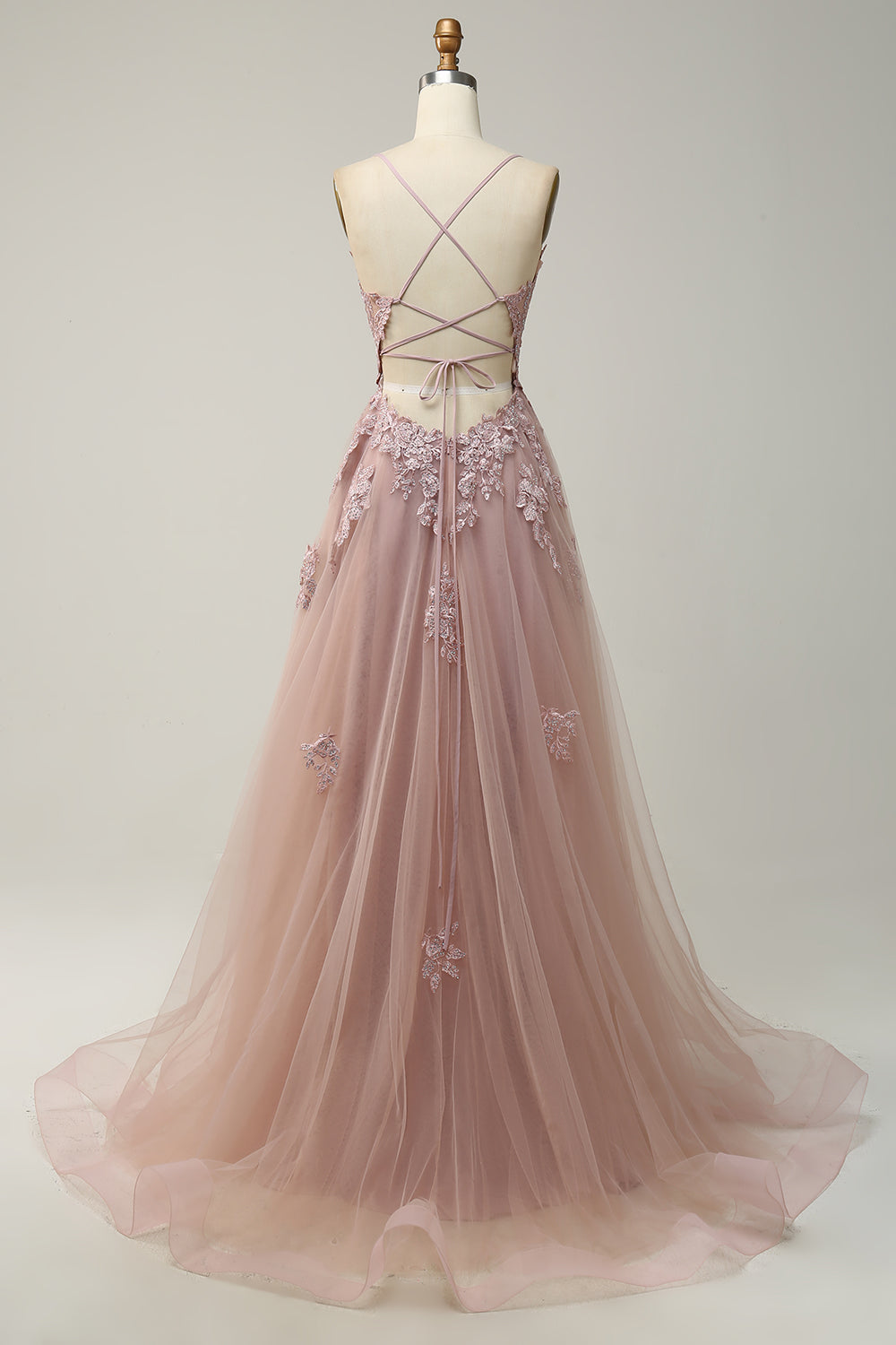 Stylish A-Line Ball Gown with Spaghetti Straps and Lacing - Julia