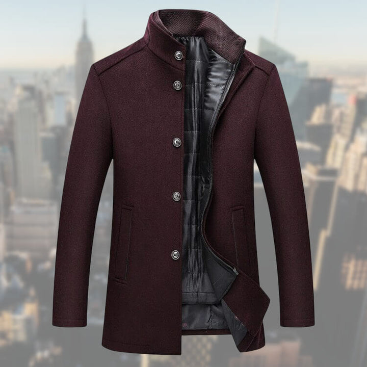 Men's Winter Coat in Wool Blend with Removable Vest – Mid-Length Overcoat