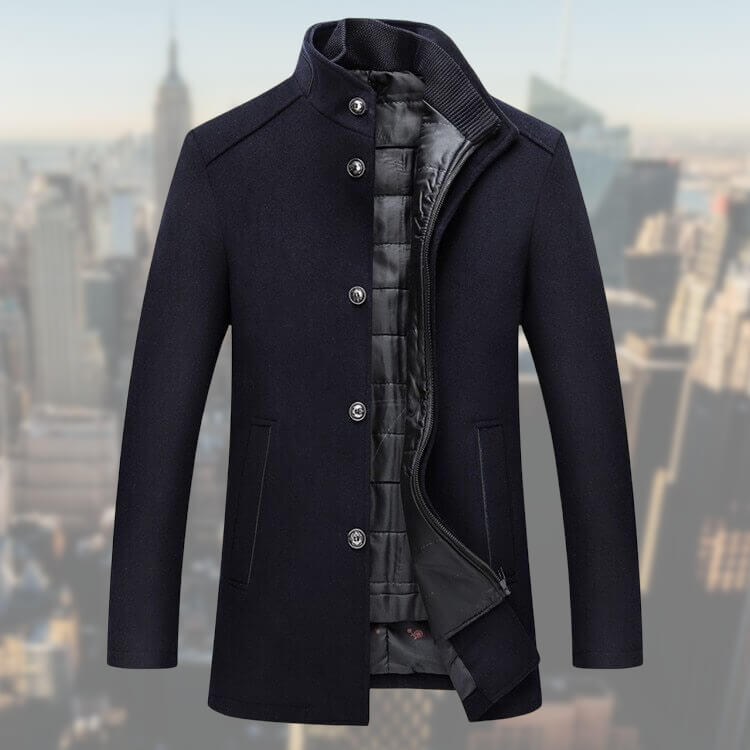 Men's Winter Coat in Wool Blend with Removable Vest – Mid-Length Overcoat