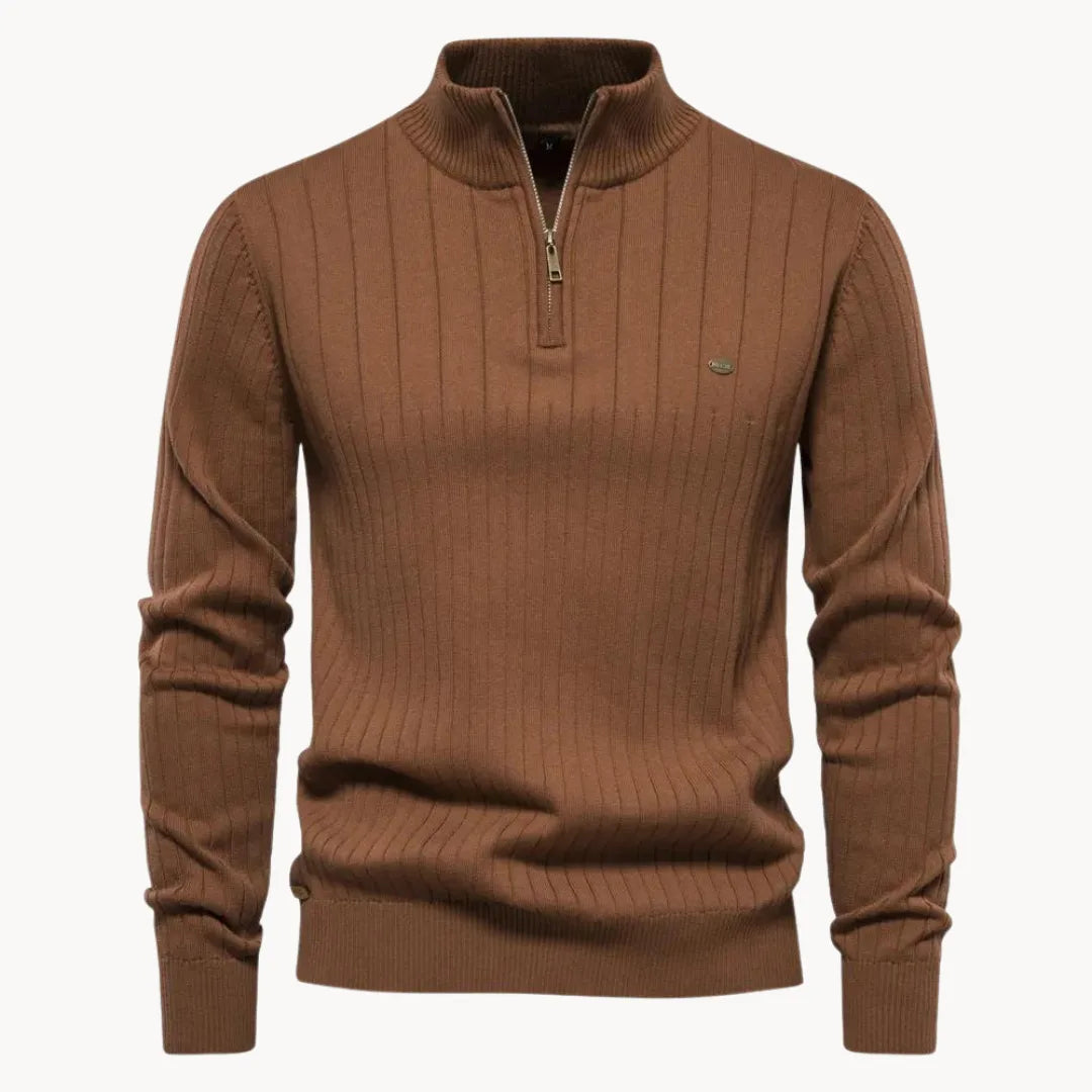 Philippe - Elegant Ribbed Sweater with Zip Collar