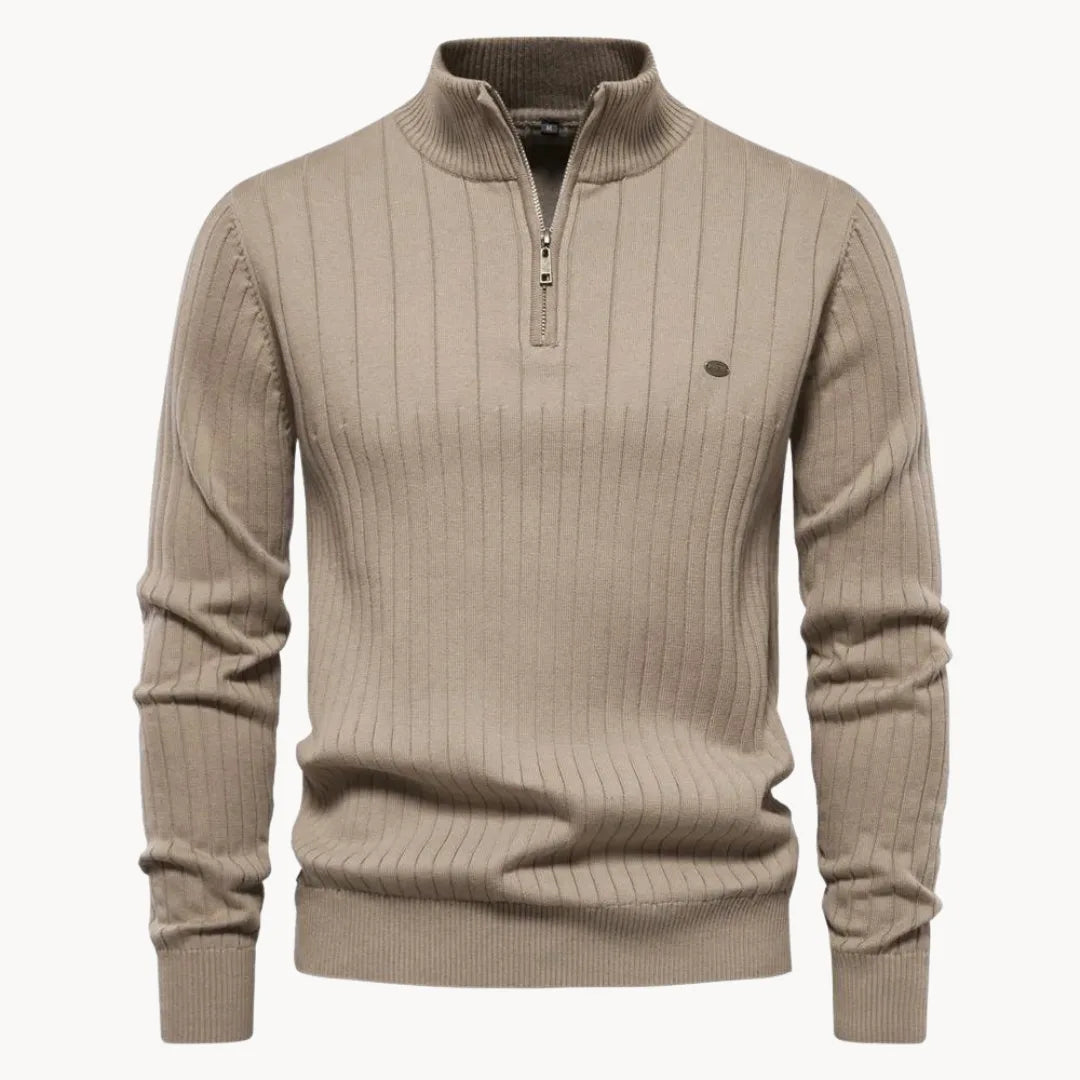 Philippe - Elegant Ribbed Sweater with Zip Collar