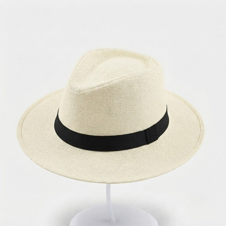 Ladies Straw Fedora-Style Hat with UV Protection – Hand-Woven