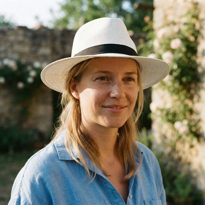 Ladies Straw Fedora-Style Hat with UV Protection – Hand-Woven