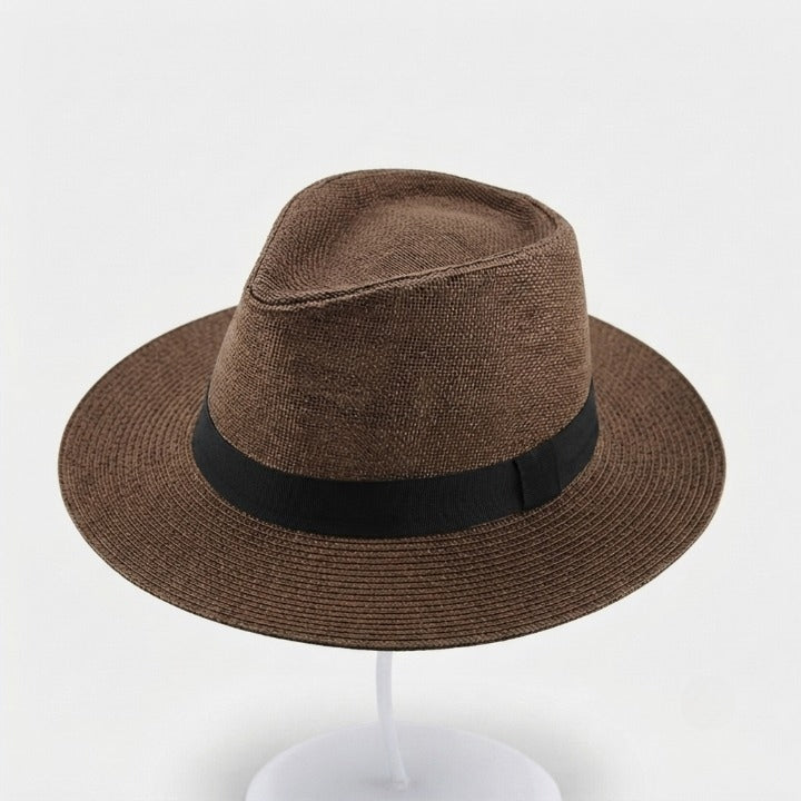 Ladies Straw Fedora-Style Hat with UV Protection – Hand-Woven
