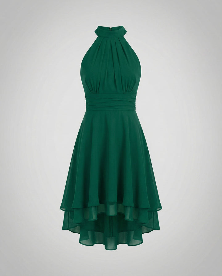 Delmara | Women's Mini Dress with Halter Neck and Layered Skirt | Flared