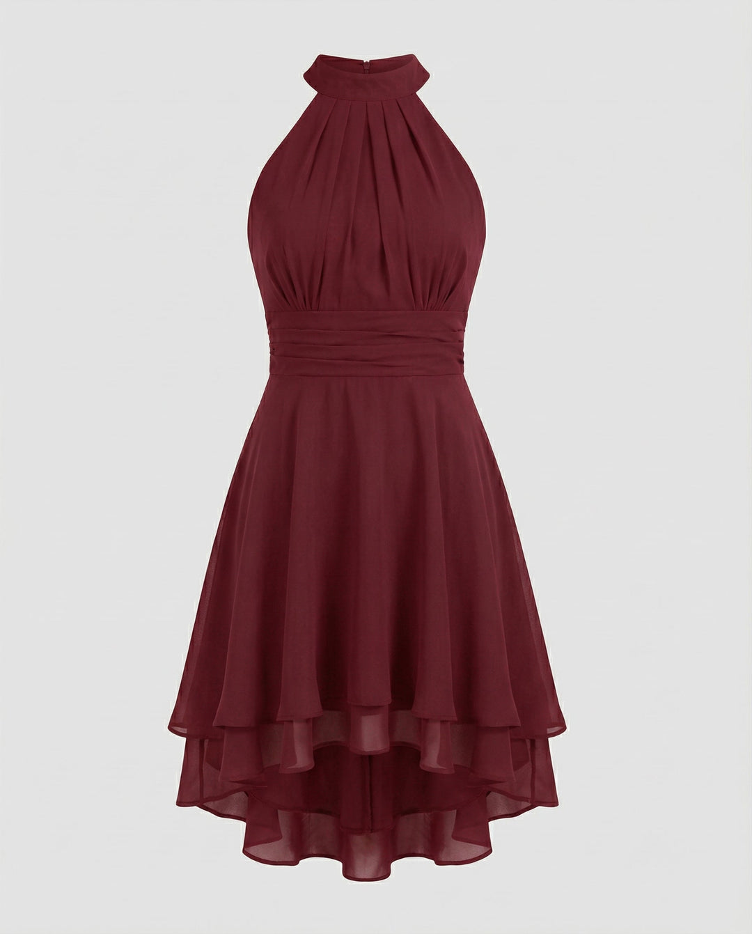 Delmara | Women's Mini Dress with Halter Neck and Layered Skirt | Flared