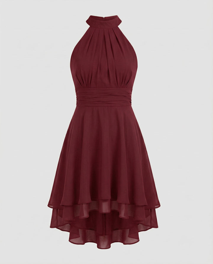 Delmara | Women's Mini Dress with Halter Neck and Layered Skirt | Flared