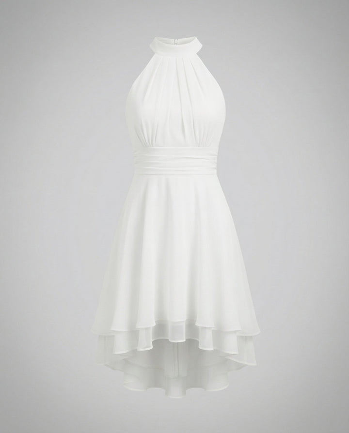 Delmara | Women's Mini Dress with Halter Neck and Layered Skirt | Flared