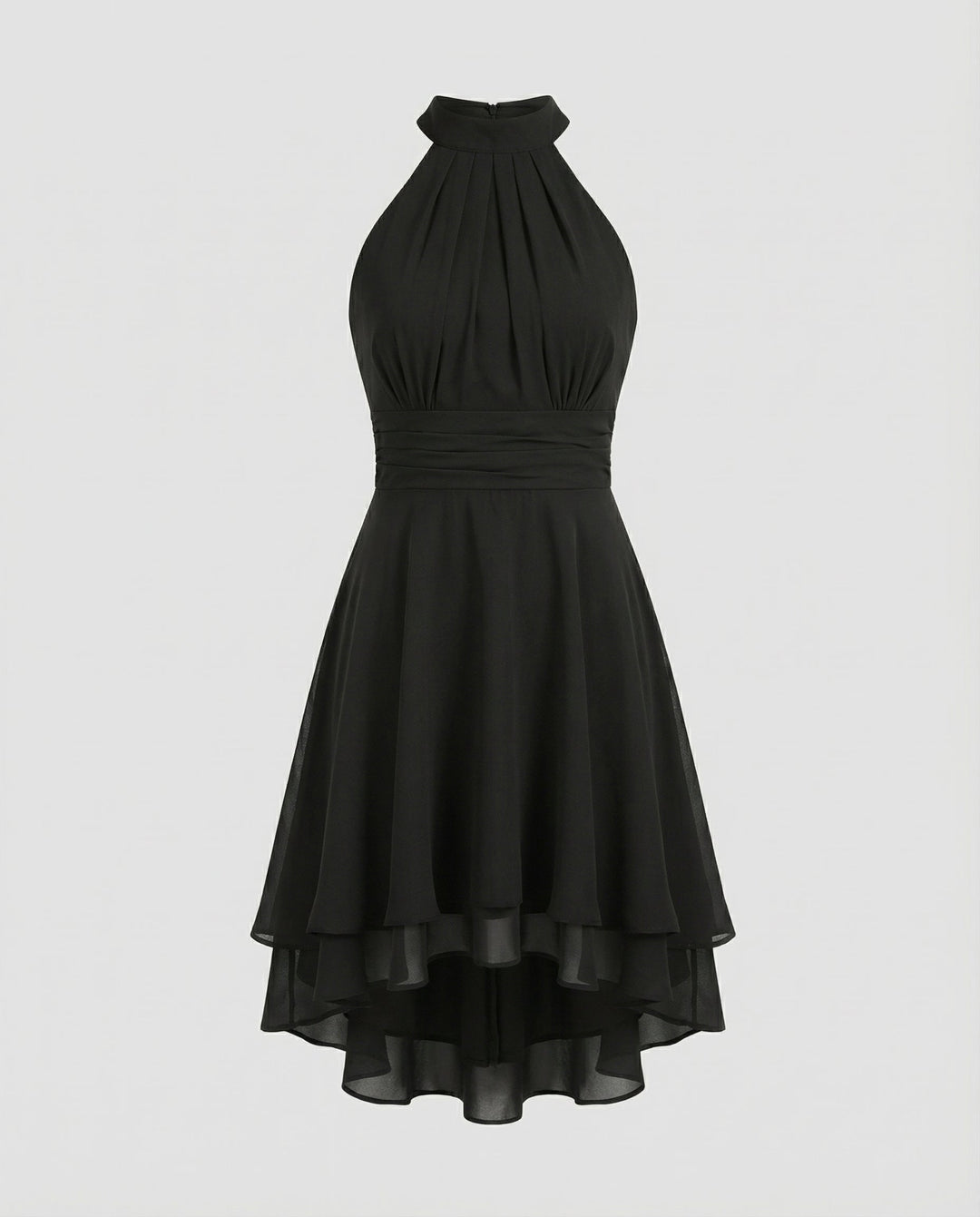 Delmara | Women's Mini Dress with Halter Neck and Layered Skirt | Flared