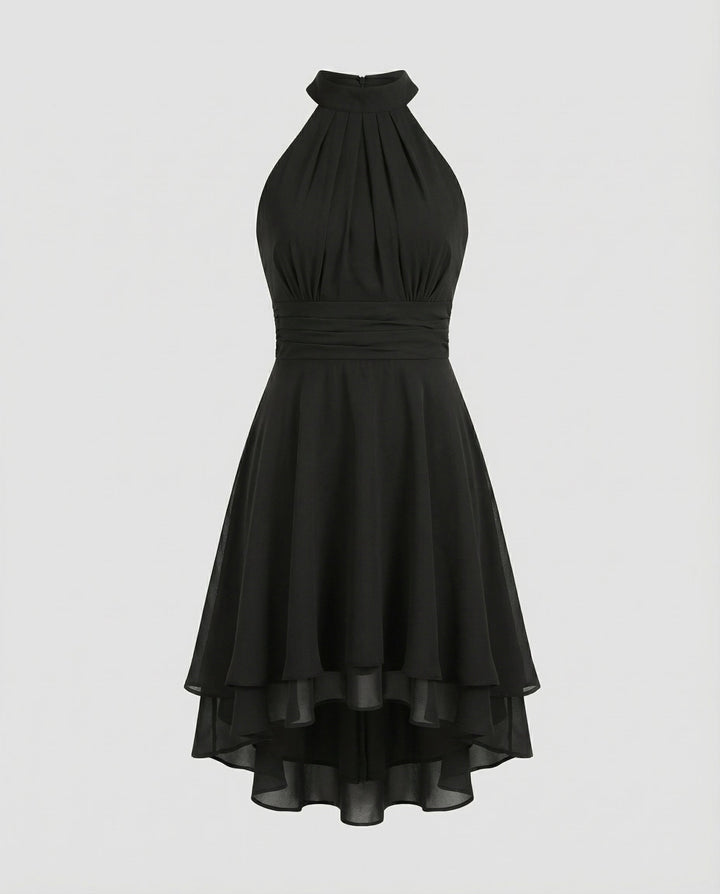 Delmara | Women's Mini Dress with Halter Neck and Layered Skirt | Flared