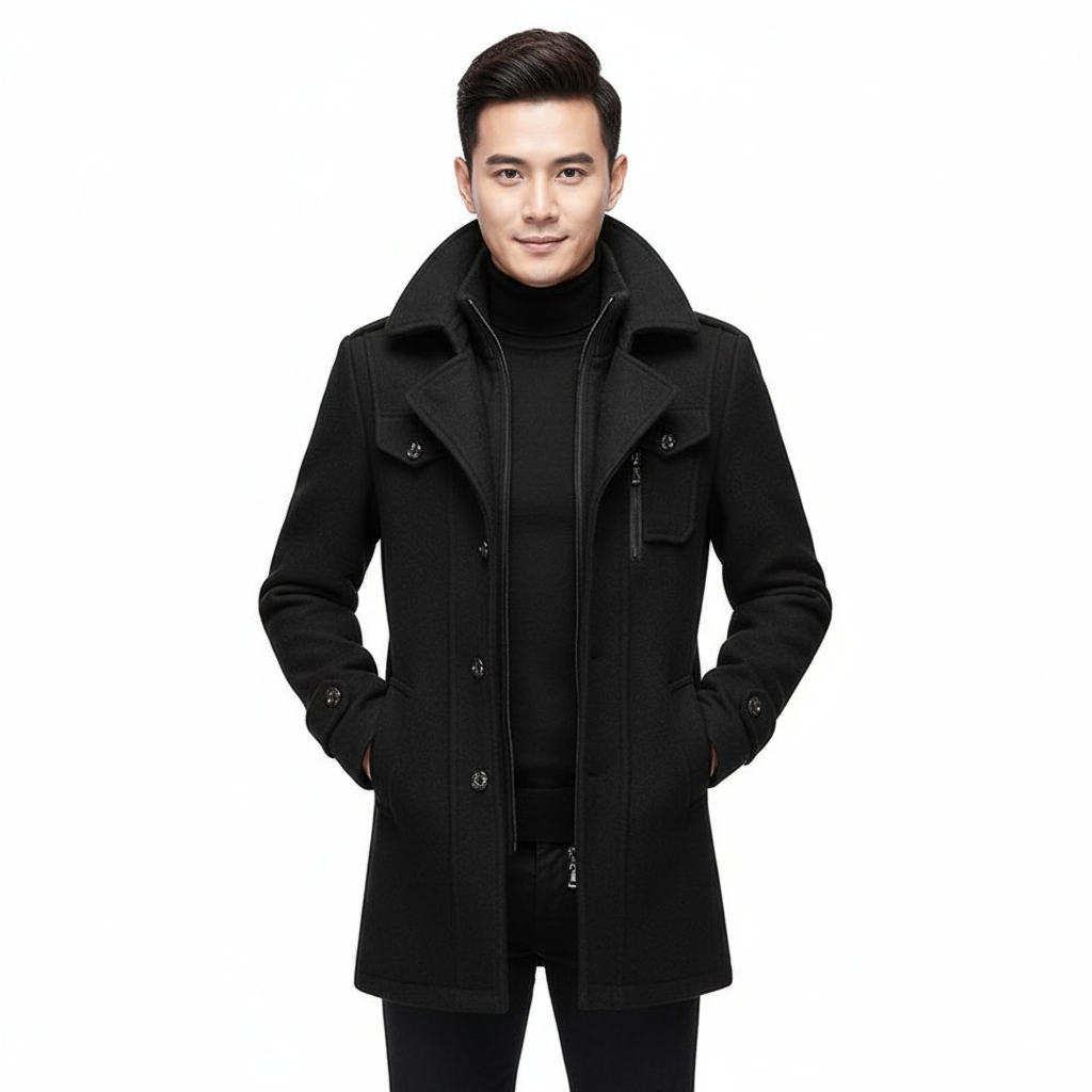 Premium Double Layer Wool Coat for Men – Thick Single-Breasted Overcoat
