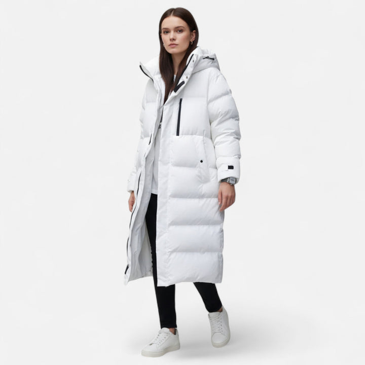 Women's Long Puffer Jacket Elegant & Weatherproof Style, view 2 - Elena Harper