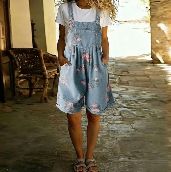Judy | Vintage Denim Lavato with Soft Cotton Feel Floral Dungarees
