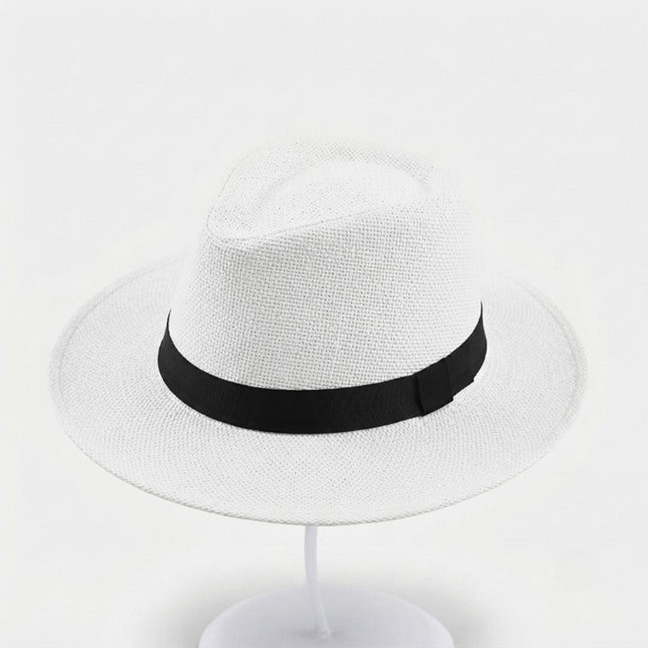 Ladies Straw Fedora-Style Hat with UV Protection – Hand-Woven