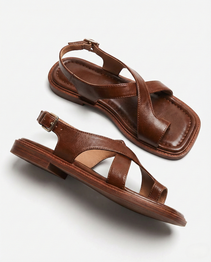 Crossover Strap Low Heel Sandals