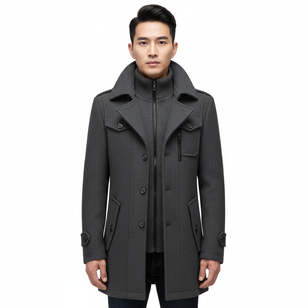 Premium Double Layer Wool Coat for Men – Thick Single-Breasted Overcoat