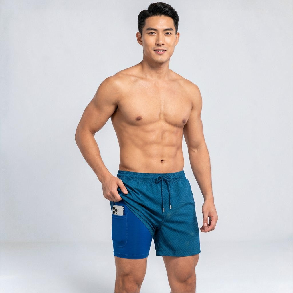 Men's Montarello Summer Quick-Dry Swim Shorts with Compression Liner
