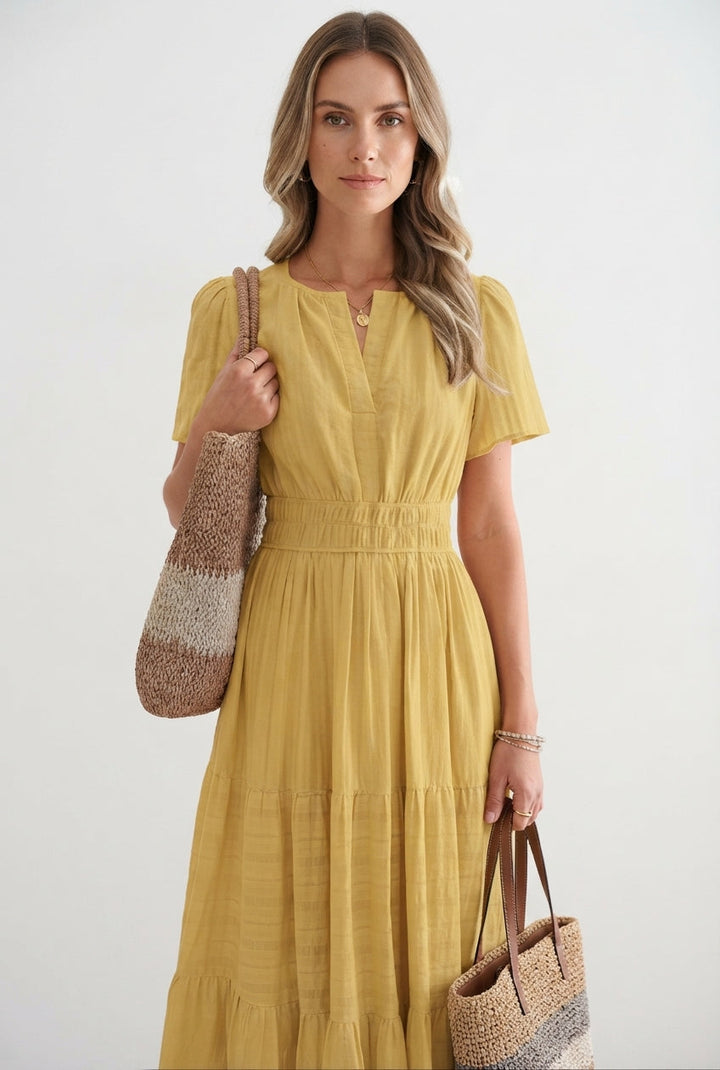 Chloe Evans | Tiered Flutter-Sleeve Summer Maxi Dress For Women