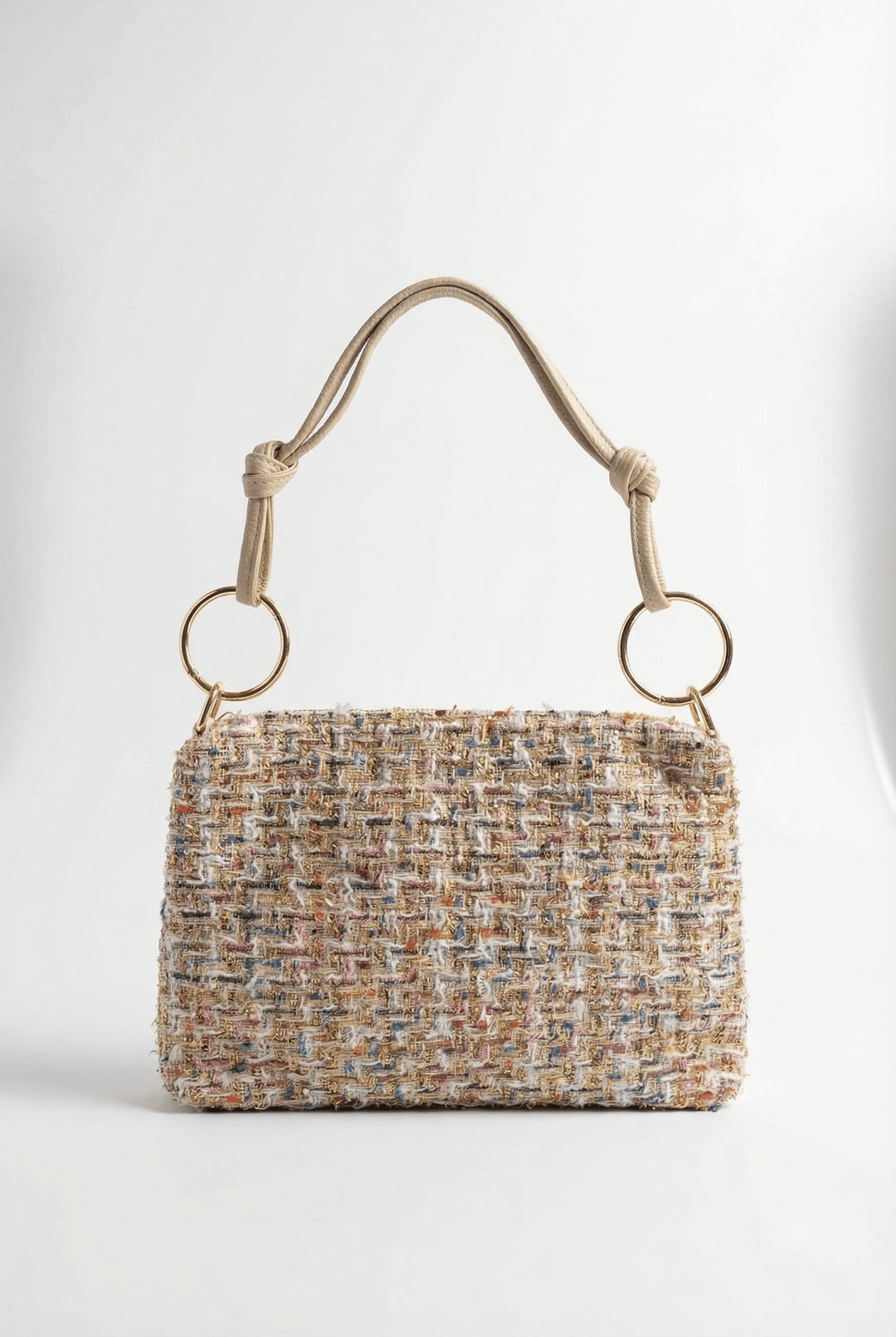 Emma & Rose Cape Town Jacoba™ bouclé fabric handbag, structured women’s bag with elegant design on a white background.