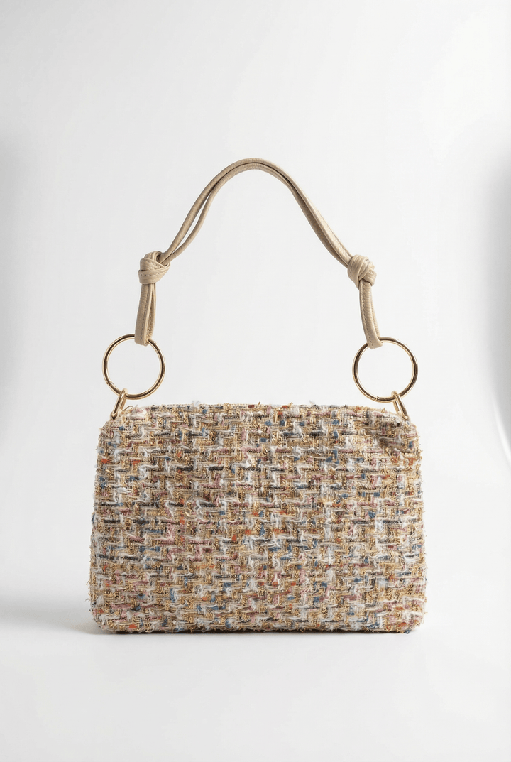 Emma & Rose Cape Town Jacoba™ bouclé fabric handbag, structured women’s bag with elegant design on a white background.