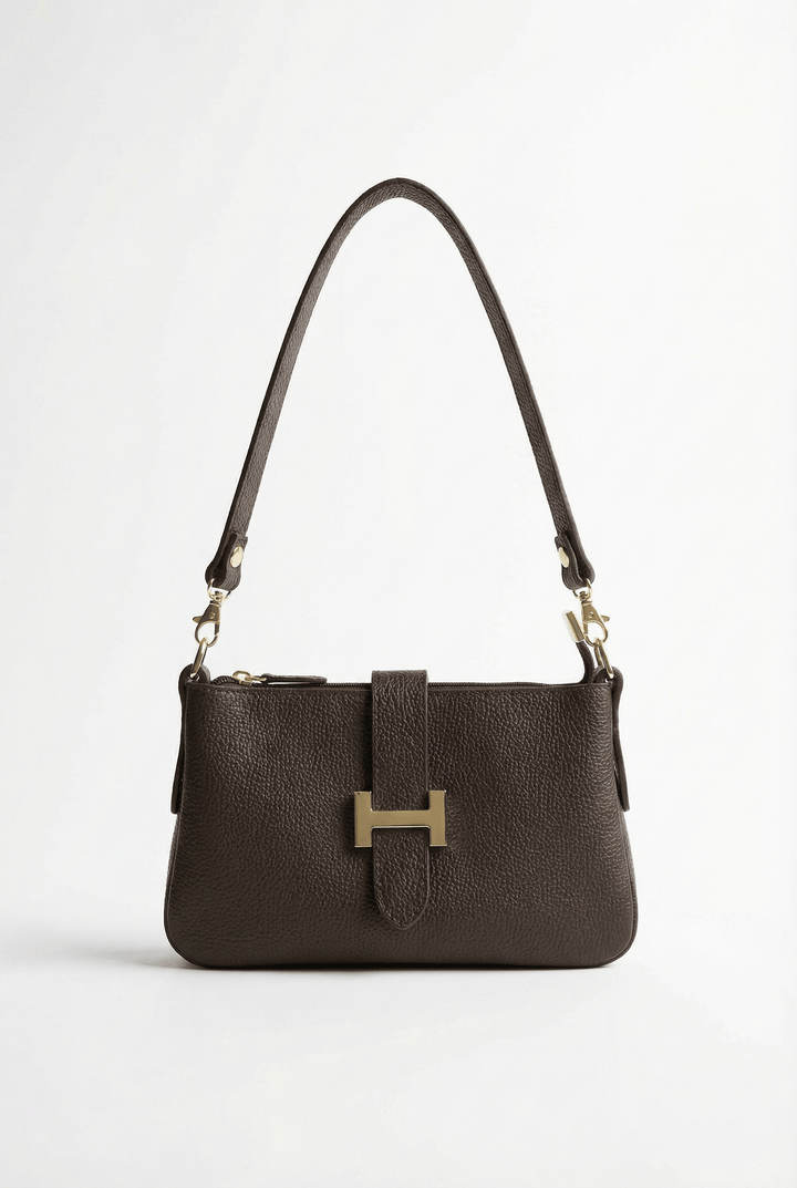 Emma & Rose Cape Town Zandri™ genuine leather shoulder bag with structured design, standing upright on a clean white background.