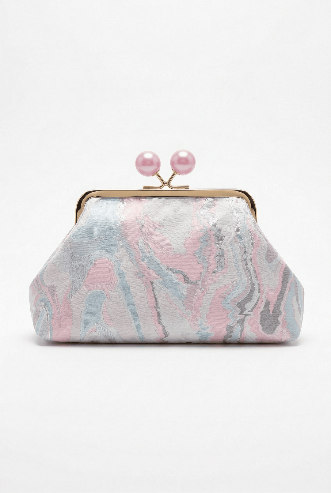 Emma & Rose Cape Town Simone™ elegant clutch bag with structured design and gold-tone clasp, standing upright on a white background.