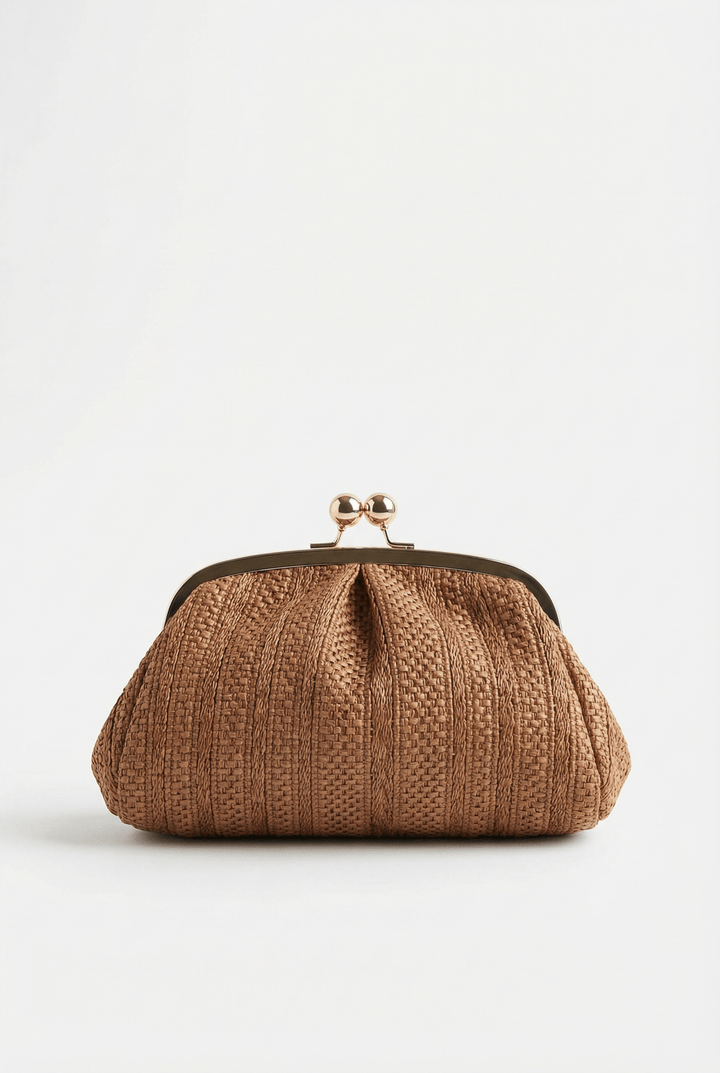 Emma & Rose Cape Town Mieke™ soft clutch bag with structured design, centered on a white background with soft gradient shadows.