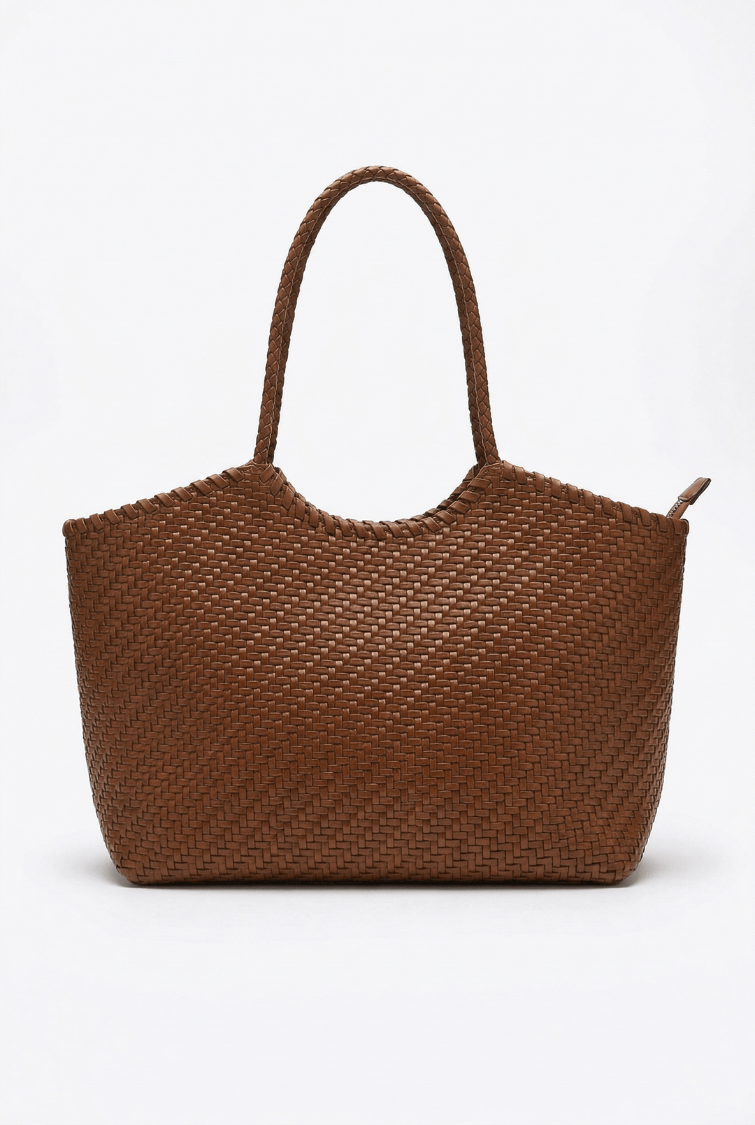 Emma & Rose Cape Town Karla woven shoulder bag, structured design standing upright on white background with soft shadows.