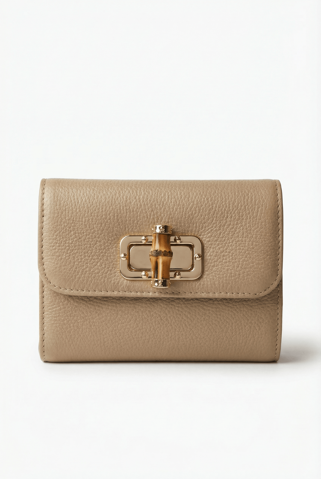 Emma & Rose Cape Town Heleen™ leather pouch bag with elegant closure, standing upright on a white background.