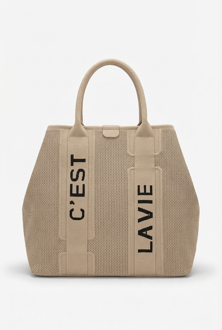 Emma & Rose Cape Town Structured™ fabric shopper bag with lettering details, standing upright on a white background.