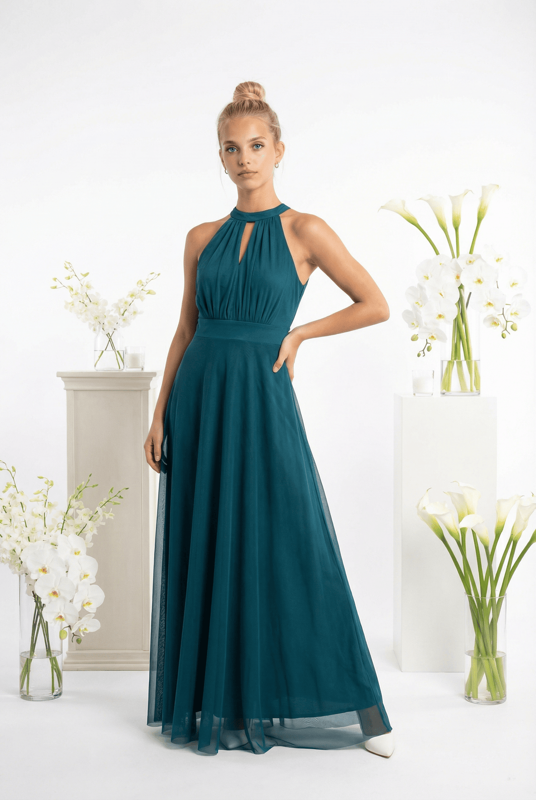 Marisa™ flowing dress by Emma & Rose Cape Town, elegant abiti with soft fabric and stylish design, photographed on a white background.