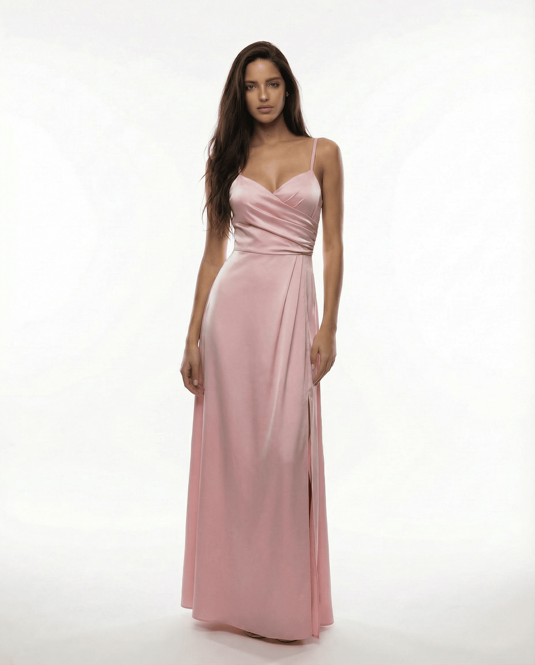 Elegant long dress by Emma & Rose Cape Town featuring a stylish neckline, perfect for formal occasions.