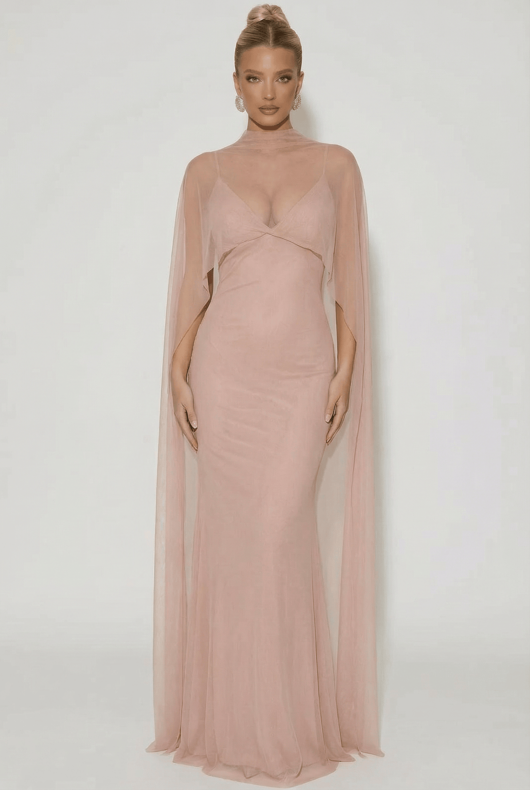Heleen™ long dress by Emma & Rose Cape Town with soft, luxurious fabrics and stylish cape detail, perfect for elegant occasions.
