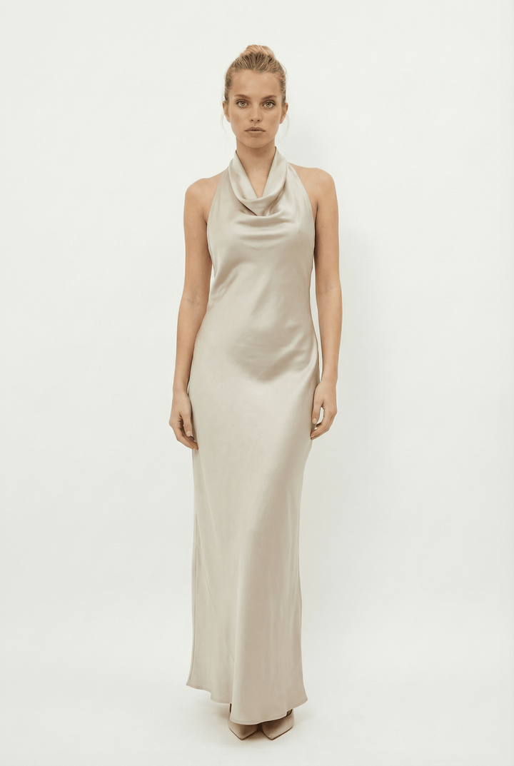 Emma & Rose Cape Town Ilse™ long dress with soft luxurious fabrics and elegant neckline, perfect for stylish occasions.