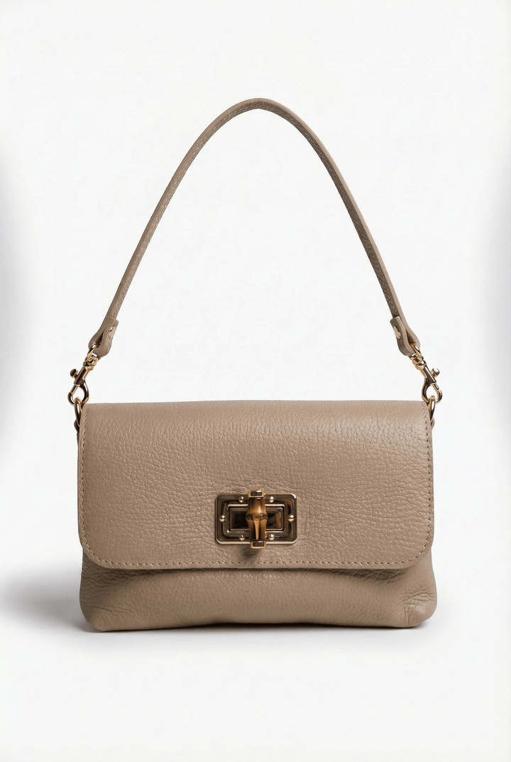 Rozanne™ genuine leather shoulder bag with closure, stylish Emma & Rose Cape Town borse in natural leather finish.