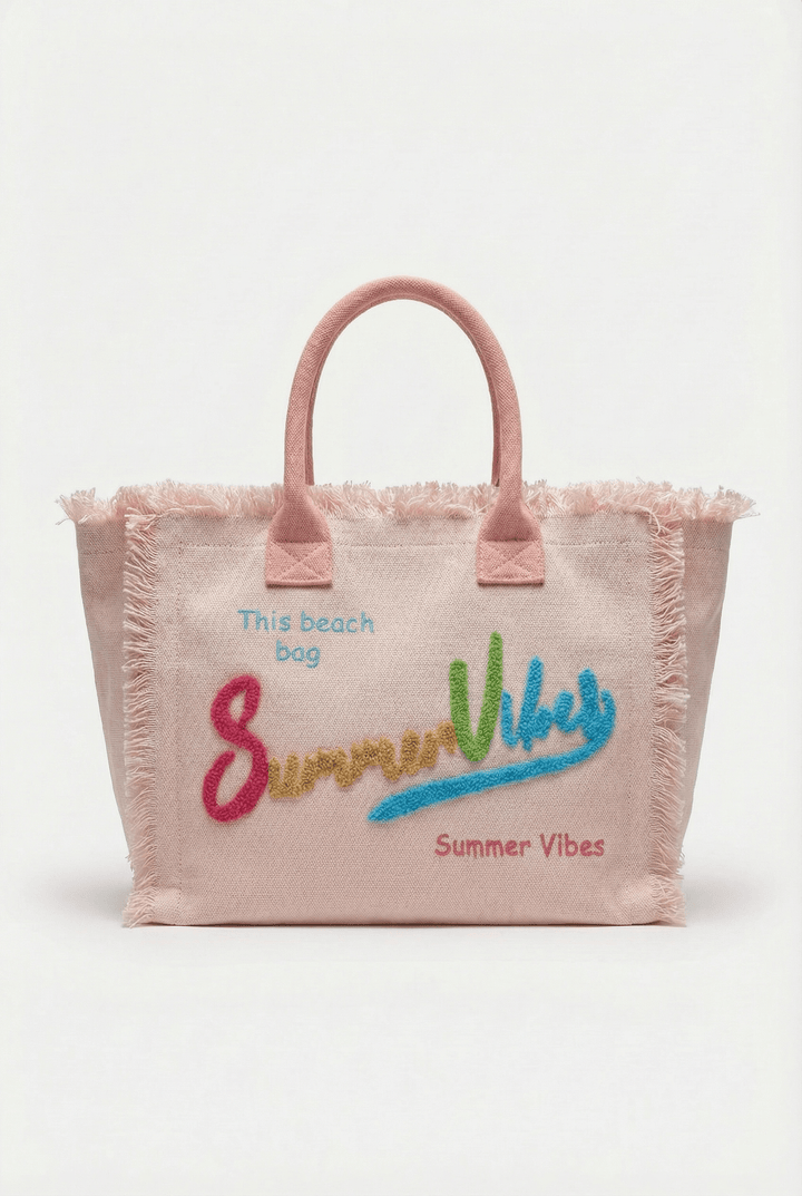 Summer™ Vibes Beach Bag by Emma & Rose Cape Town, stylish woven tote with colorful accents for beach and summer outings.