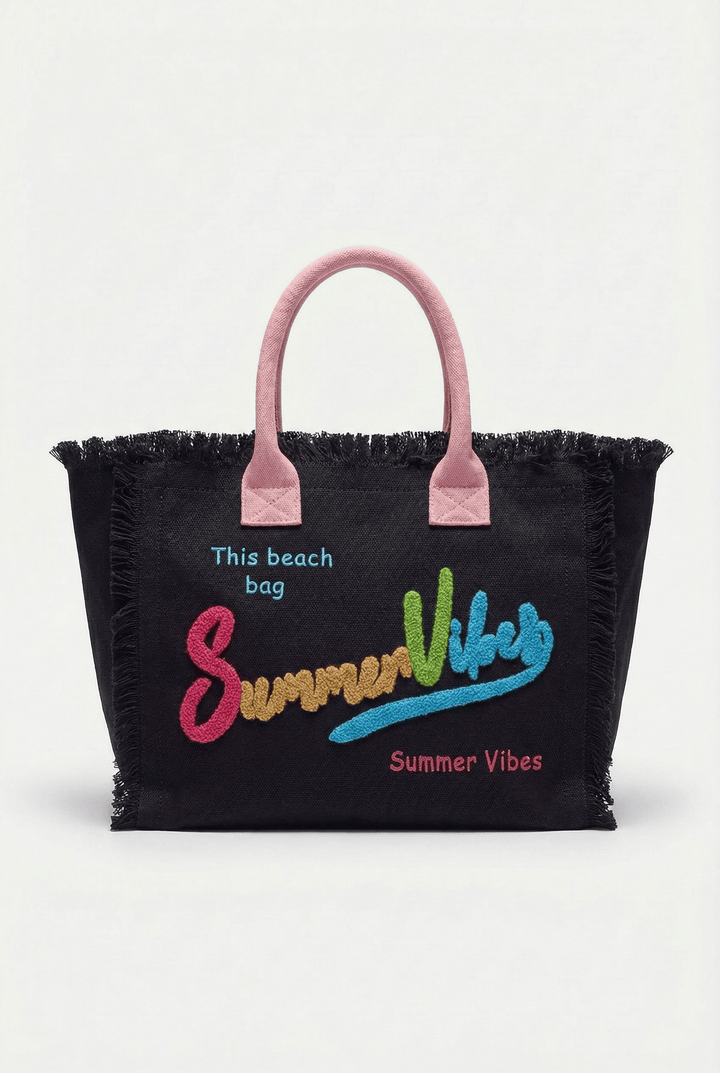 Summer™ Vibes Beach Bag by Emma & Rose Cape Town, stylish woven bag with colorful striped design for beach and casual outings.