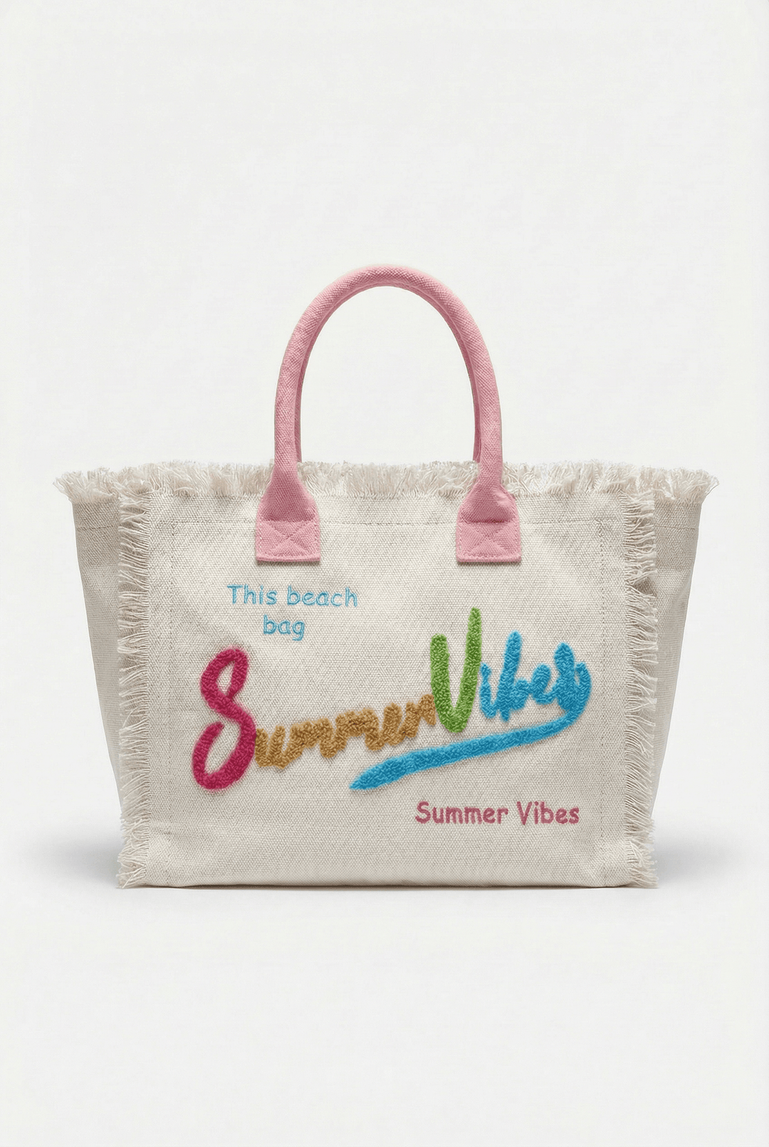 Summer™ Vibes Beach Bag by Emma & Rose Cape Town, stylish canvas tote with colorful tropical print and sturdy handles.