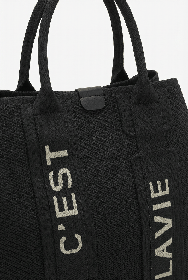 Structured™ fabric shopper bag with lettering details by Emma & Rose Cape Town, featuring a spacious design and sturdy handles.
