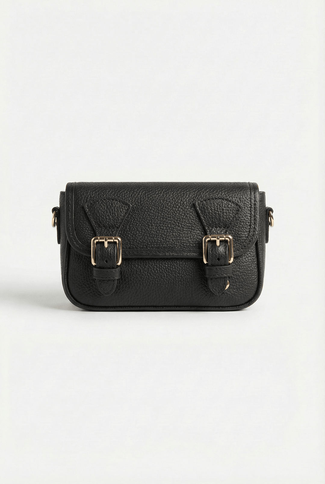 Emma & Rose Cape Town Phaedra™ compact crossbody bag with buckle details, stylish black borse featuring a sleek design.