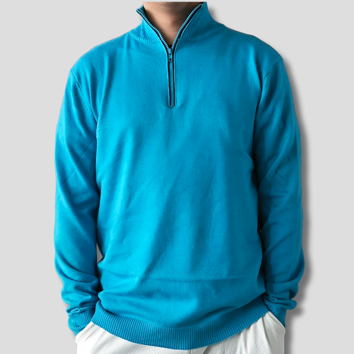 Men's Half-Zip Sweater with Ribbed Collar for Layering