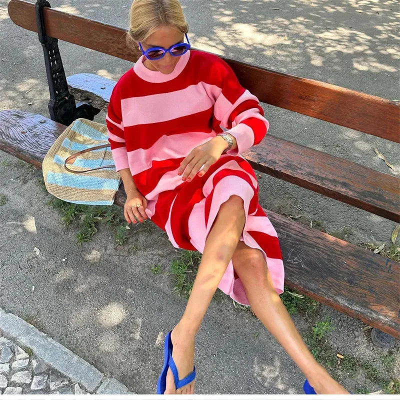 Striped Midi Summer Dress for Women - Mariela
