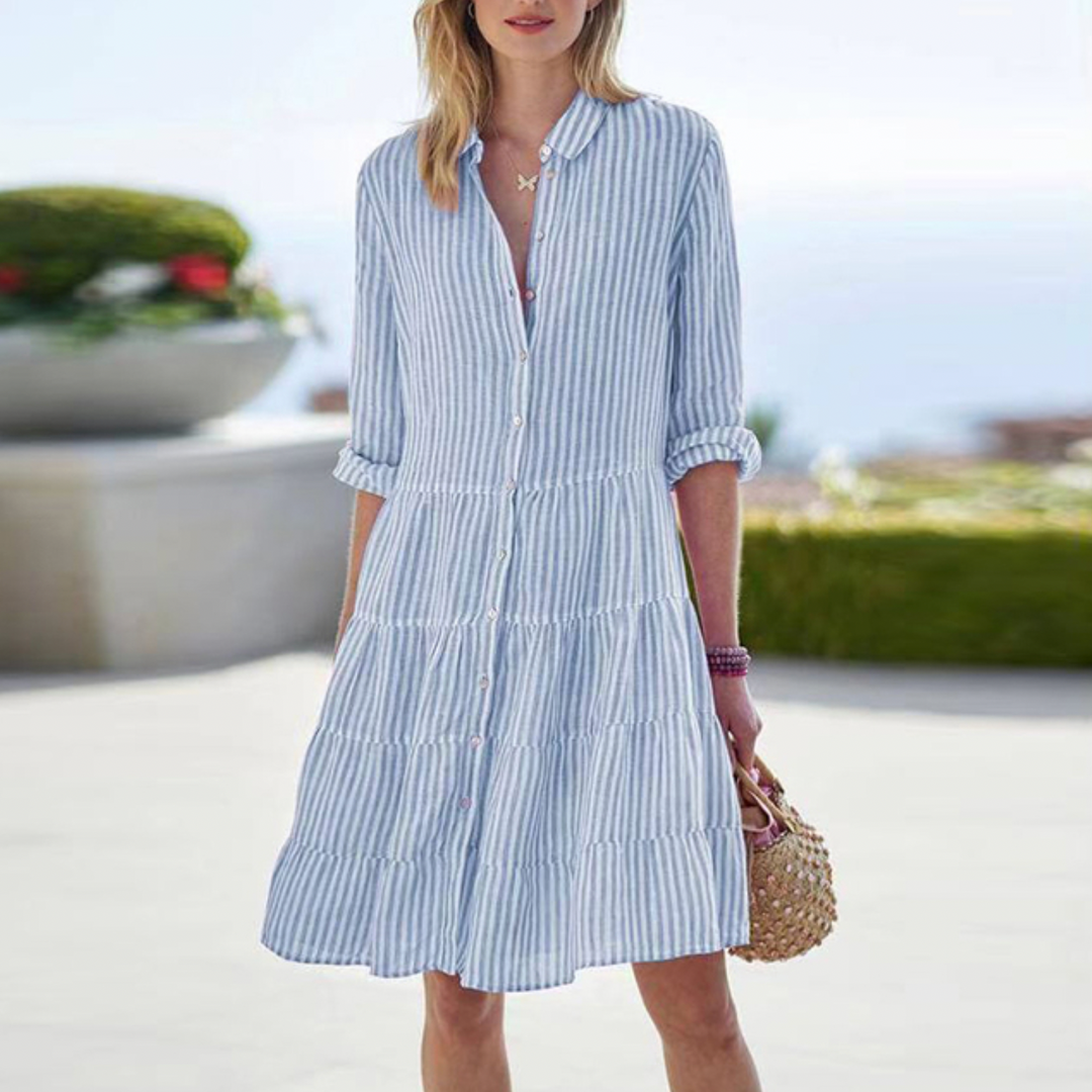 Striped Mini Summer Shirt Dress for Women - Emilia