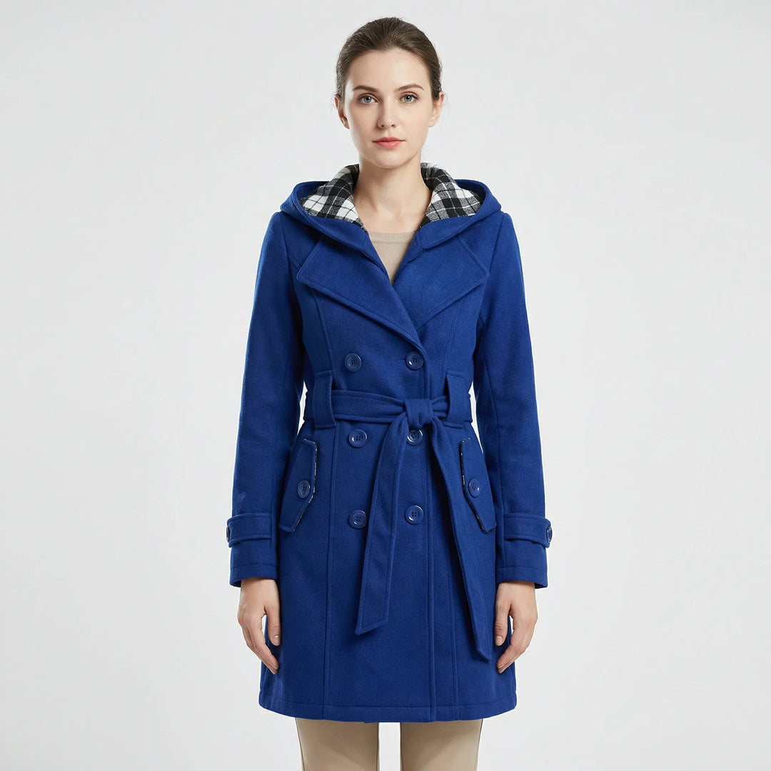 Women's Hooded Double Breasted Belted Coat Carys, view 7 - Elena Harper
