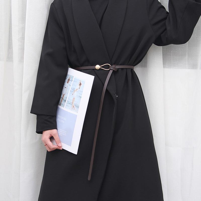 Women's Knot Strap Belt with Gold Buckle for Dress Waist