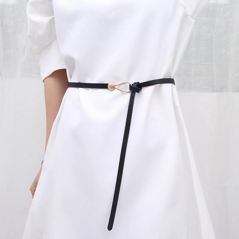 Women's Knot Strap Belt with Gold Buckle for Dress Waist
