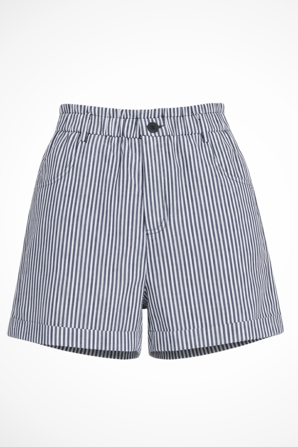 Women's Striped High Waist Tailored Shorts with Button Detail