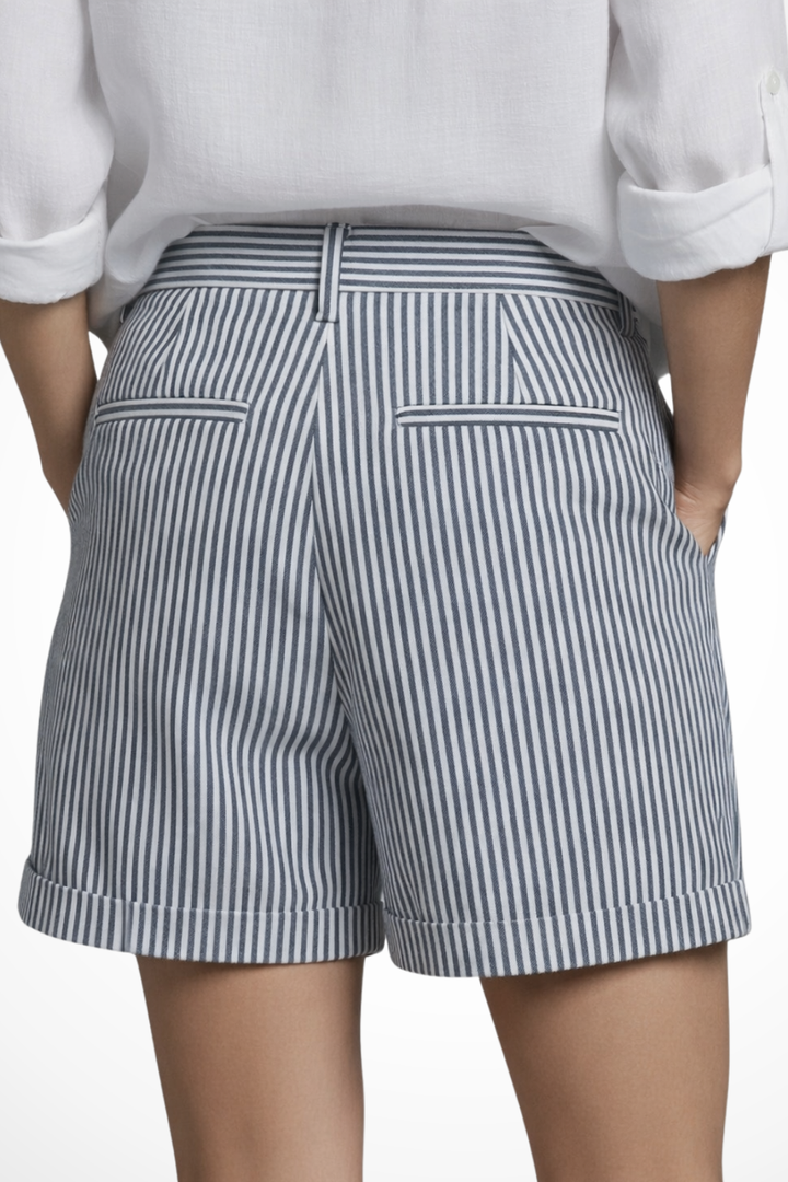 Women's Striped High Waist Tailored Shorts with Button Detail