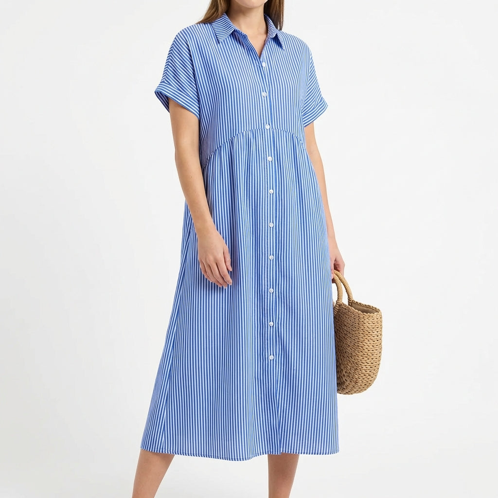 Gracia | Women's Casual Midi Shirt Dress with Stripes
